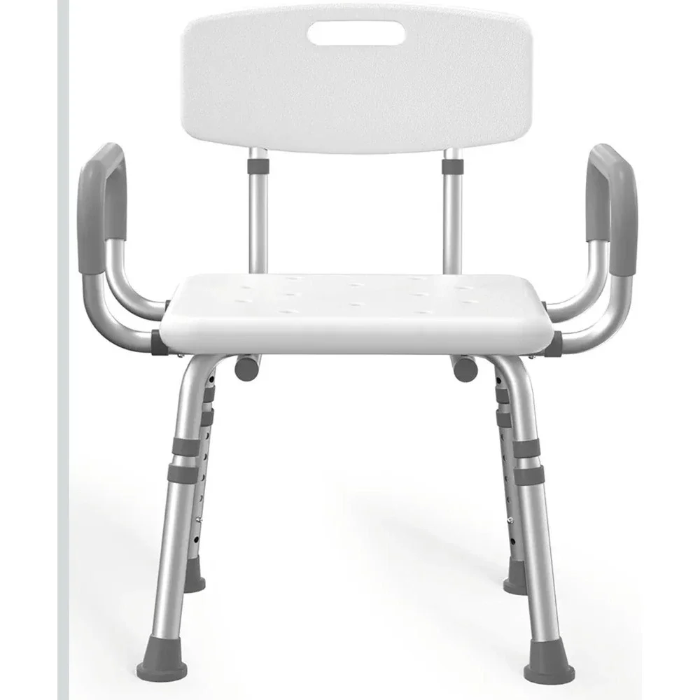 Shower/Bath Chair‎ Adjustable Height w/ Backrest & Armrests, White/Gray